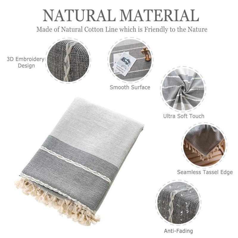 Pahajim Striped Tablecloth Rectangle with Tassels Thick Linen Cotton Table Cloth for Outdoor Picnic Dining and Holiday Kitchen Decor Rectangle/Oblong,55''x71'', 4-6 Seats - Image 2